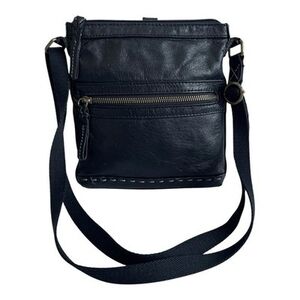 The Sak Black Leather Braided Embroidered Crossbody Shoulder Bag 8"x9"
